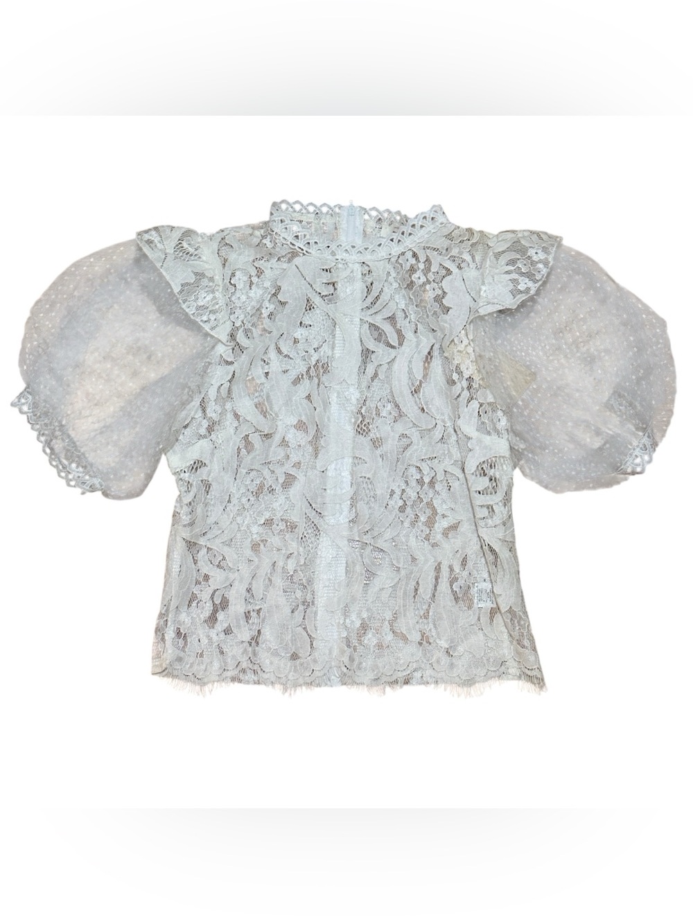 Peach NWT Ivory Floral Lace Puff Sleeve Mock Neck Blouse L